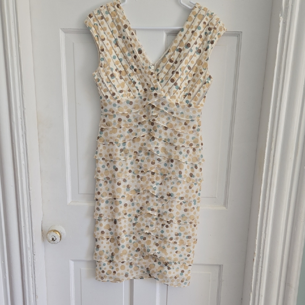 Adrianna Papell Cream and Blue Polka Dot Mini Dress